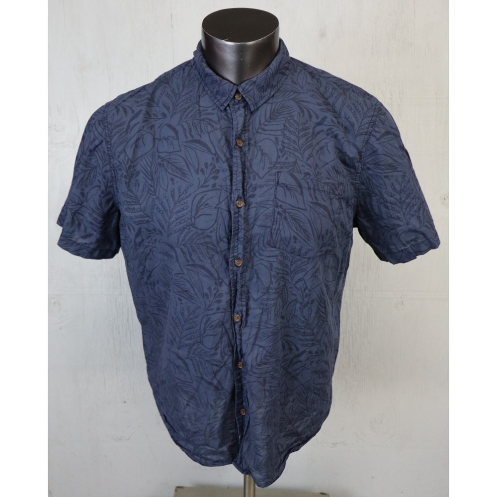Marine Layer Navy Tropical Print Short-Sleeve Button-Down Shirt